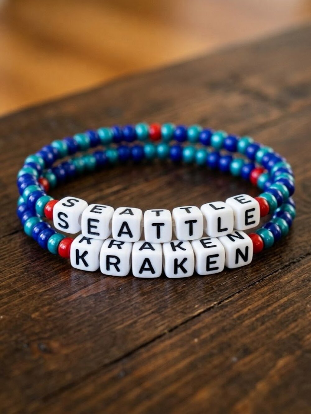 Seattle KRAKEN Handmade Hockey Set of Bracelets